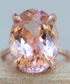 Oval Cut Peach Pink Morganite Diamond Engagement Ring Rose Gold LS6241