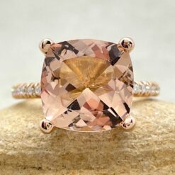 Peachy Pink Square Morganite Diamond Engagement Ring Rose Gold LS3770