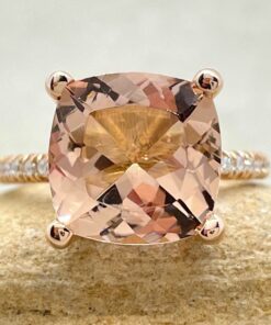 Peachy Pink Square Morganite Diamond Engagement Ring Rose Gold LS3770