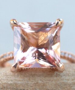 Princess Cut Peach Pink AAA Morganite Engagement Ring Rose Gold LS6211