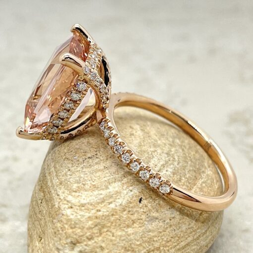 Rectangular Cut Peachy Pink Morganite Engagement Ring Rose Gold LS4874