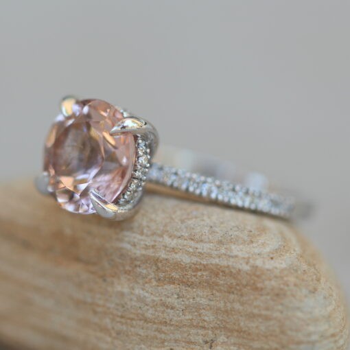 Round Cut Morganite Ring 10mm with Diamonds in 18k White Gold LS5833