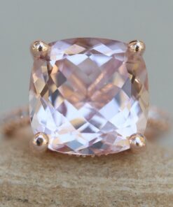 Square Cushion Cut Morganite Diamond Engagement Ring Rose Gold LS6252