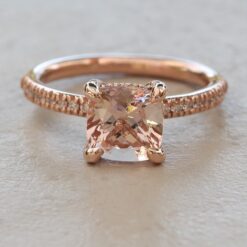 Square Cushion Cut Morganite Diamond Engagement Ring Rose Gold LS6594