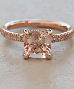 Square Cushion Cut Morganite Diamond Engagement Ring Rose Gold LS6594