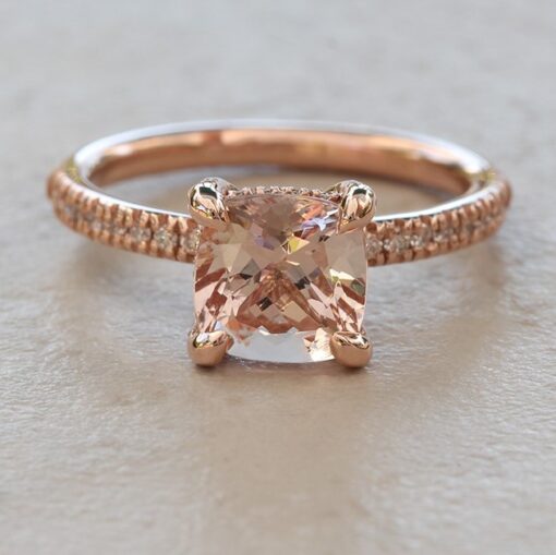 Square Cushion Cut Morganite Diamond Engagement Ring Rose Gold LS6594