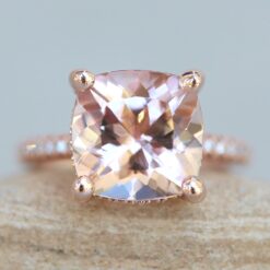 Square Cushion Light Pink Morganite Ring Diamond Halo Rose Gold LS6588