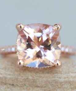 Square Cushion Light Pink Morganite Ring Diamond Halo Rose Gold LS6588