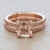 Square Cushion Peachy Pink Morganite Diamond Ring Set Rose Gold LS6587