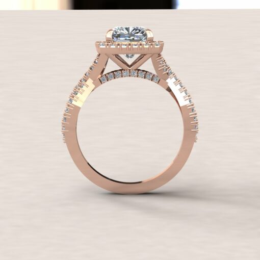 Custom 8mm Square Cushion Moissanite and Diamond Engagement Ring - Image 5