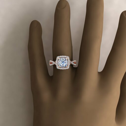 Custom 8mm Square Cushion Moissanite and Diamond Engagement Ring - Image 3
