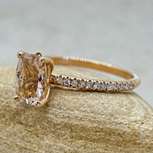 Cushion Cut Morganite Ring with Diamond Shank in 14k Rose Gold LS5134