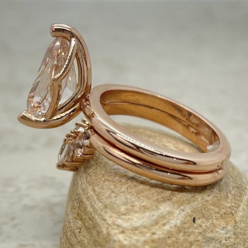 Pear Morganite Engagement Ring and Wedding Band 14k Rose Gold LS6622