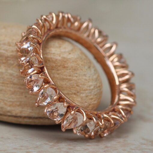 Pear Morganite Wedding Band Full Eternity Ring in 14k Rose Gold LS5939