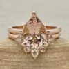 Pear Peach Pink Morganite Wedding Ring Set Crown Band Rose Gold LS6622