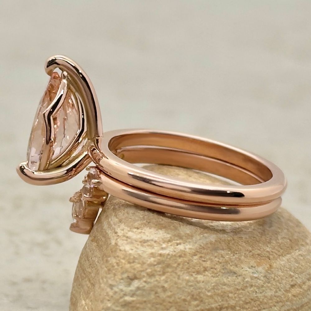 Pear Morganite Solitaire Ring with Morganite Crown Wedding Band