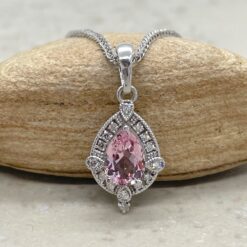 True Pink Morganite Necklace Diamond Detail White Gold Platinum LS6570