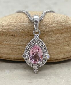 True Pink Morganite Necklace Diamond Detail White Gold Platinum LS6570
