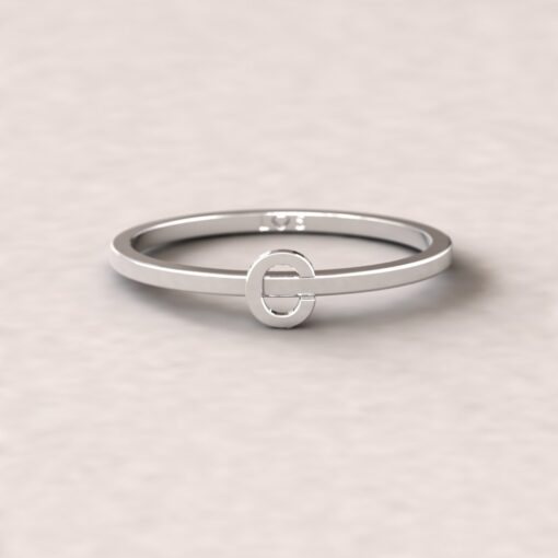 C Initial Ring Uppercase Letter Custom Thin White Gold Platinum LS5272