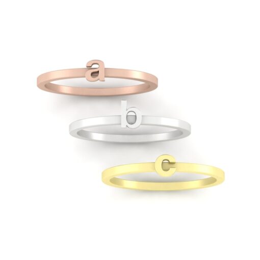 Initial Ring Lowercase Letter Rose Yellow White Gold Platinum LS3397