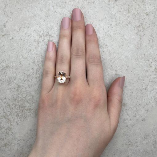 Genuine AAA Peachy Pink Oval Morganite Diamond Ring Rose Gold LS6362