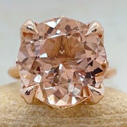 Round Cut Peach Pink Morganite Flower Engagement Ring Rose Gold LS6596