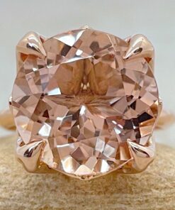 Round Cut Peach Pink Morganite Flower Engagement Ring Rose Gold LS6596