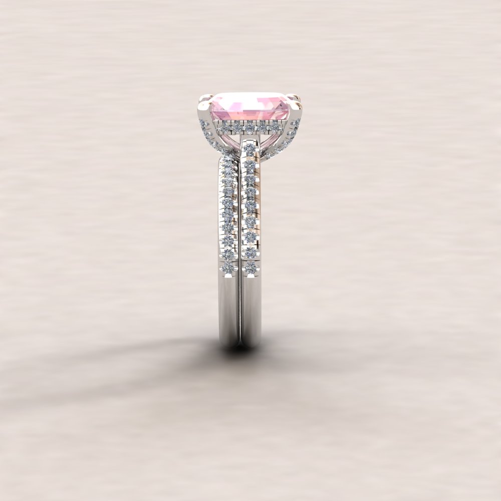 Custom rectangular cushion pink morganite Olivia Collection bridal set - Image 9