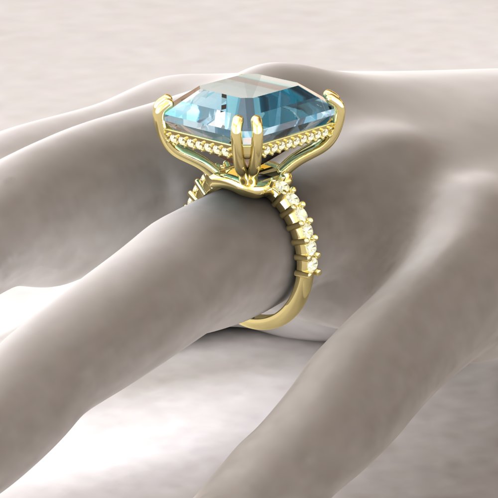 Custom Emerald Cut Aquamarine and Yellow Sapphire Ring - Image 5