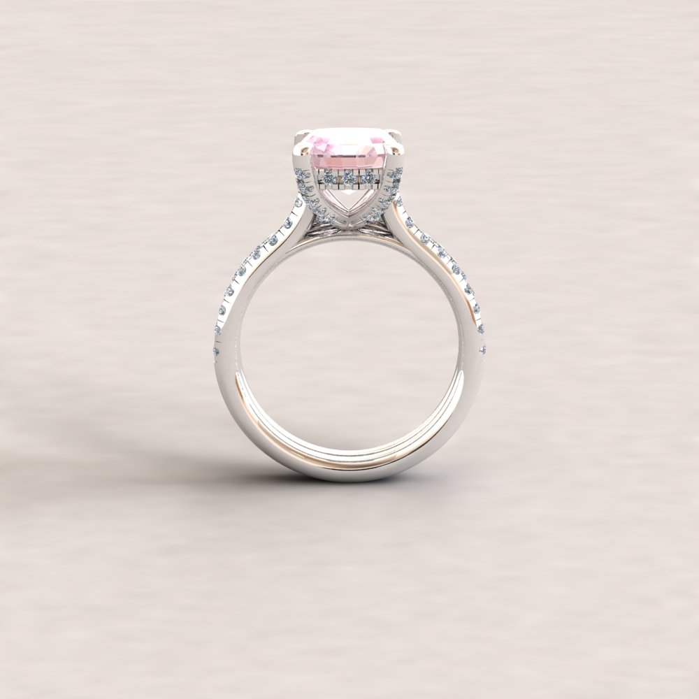 Custom rectangular cushion pink morganite Olivia Collection bridal set - Image 10