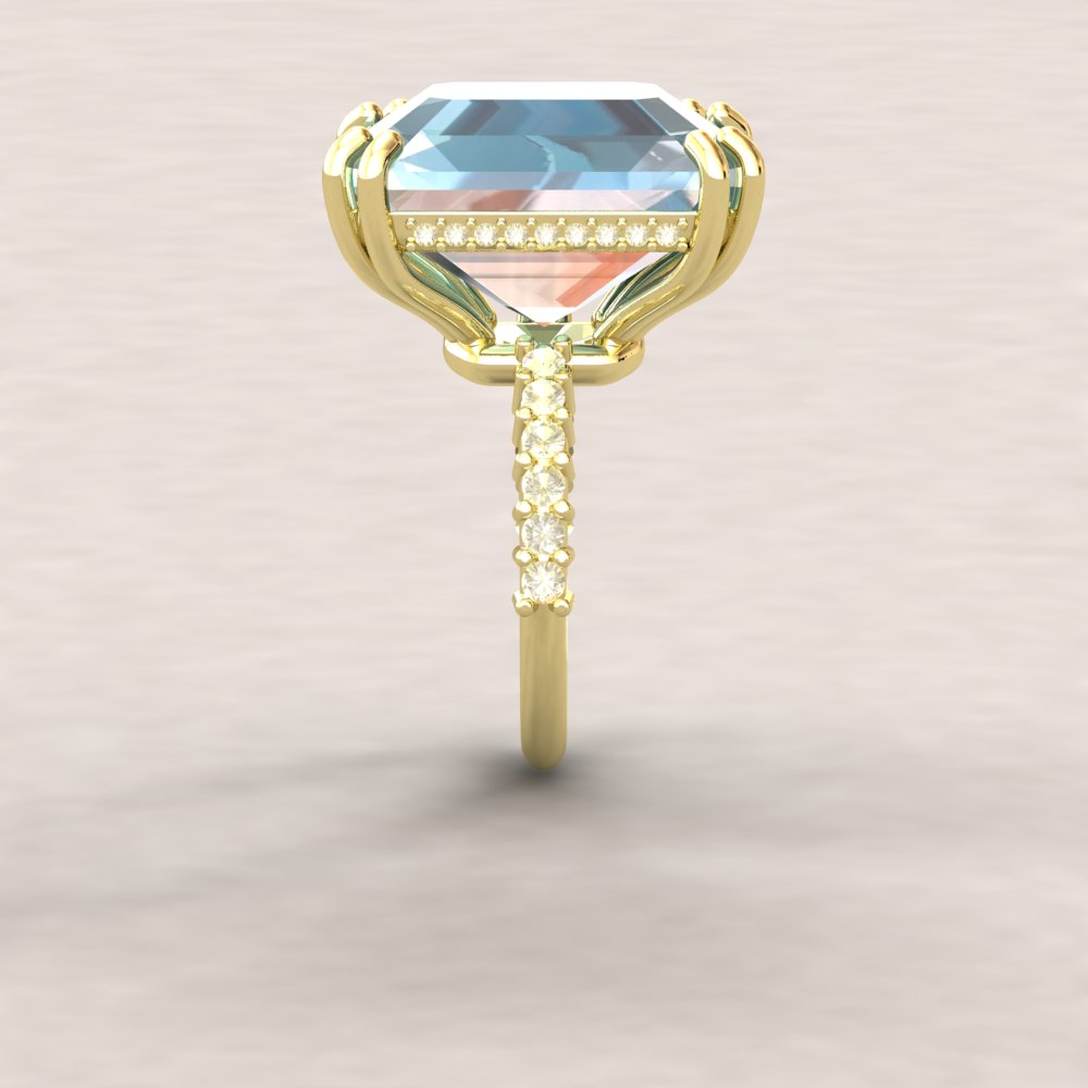 Custom Emerald Cut Aquamarine and Yellow Sapphire Ring - Image 7