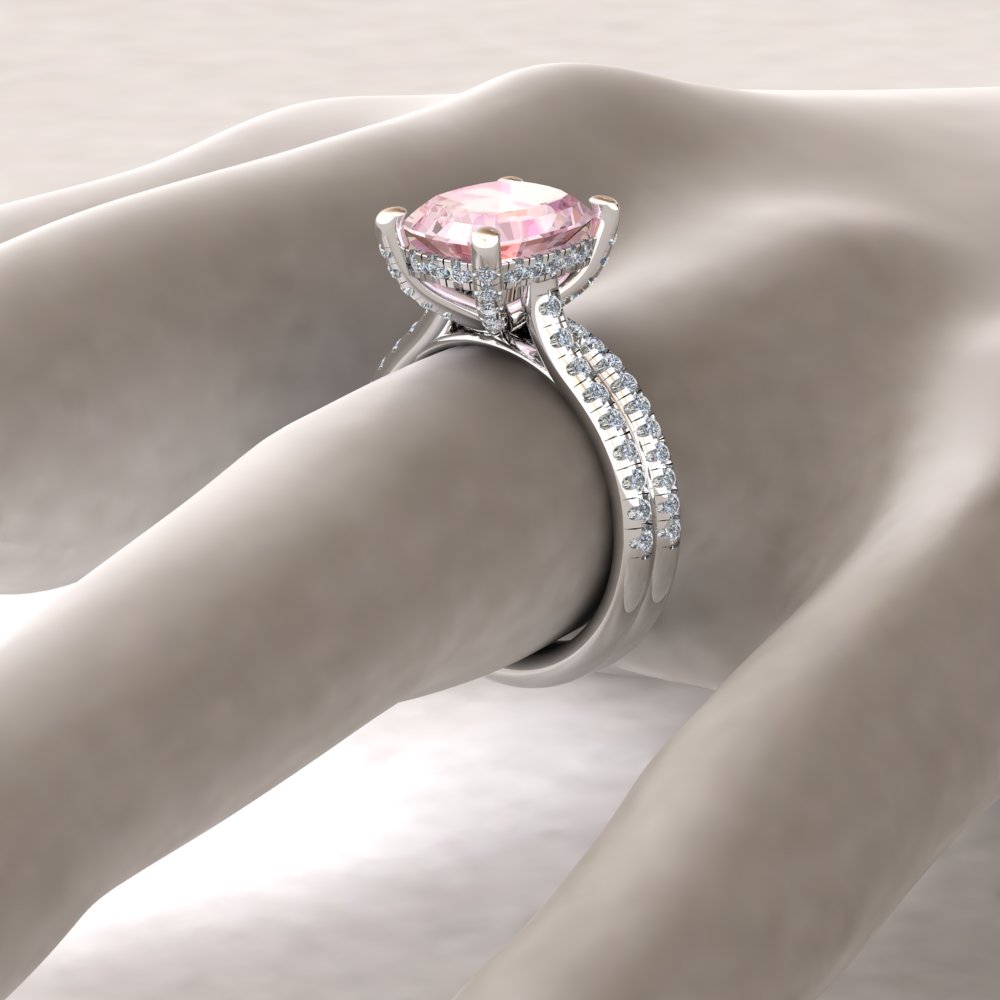 Custom rectangular cushion pink morganite Olivia Collection bridal set - Image 7