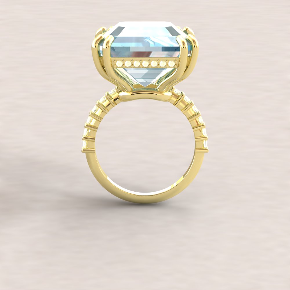 Custom Emerald Cut Aquamarine and Yellow Sapphire Ring - Image 8