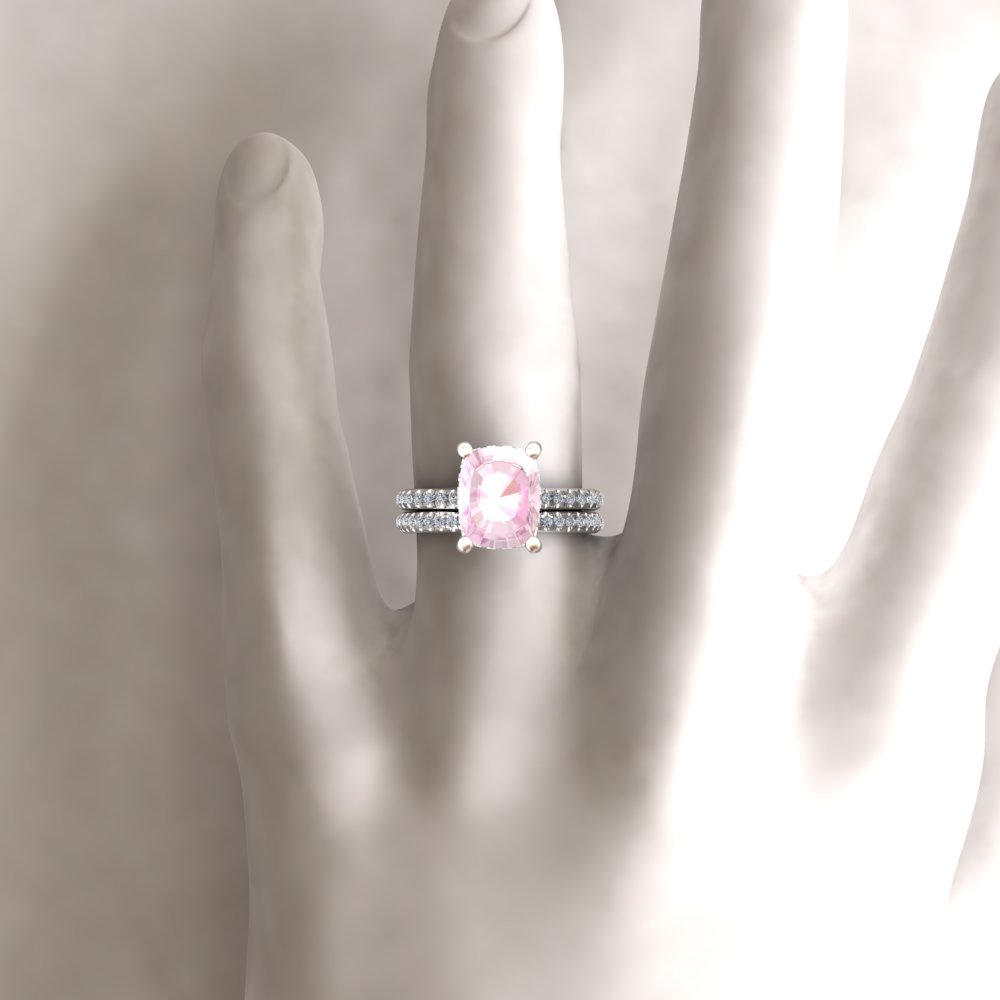 Custom rectangular cushion pink morganite Olivia Collection bridal set - Image 8