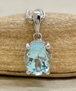 AAA Aquamarine Birthstone Gift Oval Pendant White Gold Platinum LS6672