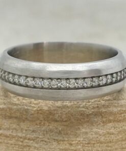 Beveled Edge Man's Lab Diamond Wedding Band White Gold Platinum LS6651