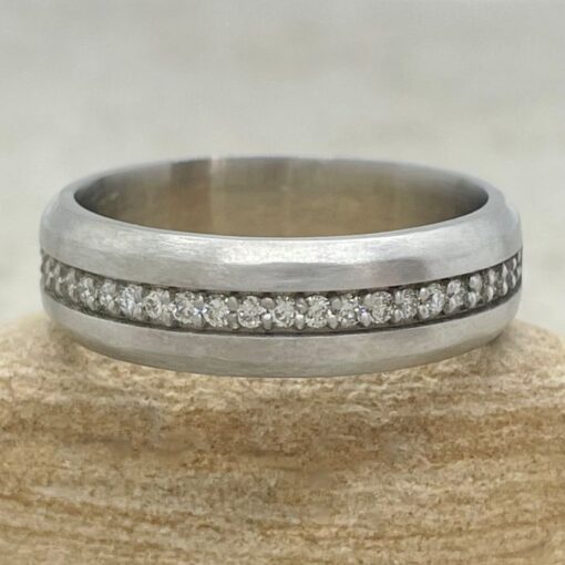 Beveled Edge Man's Lab Diamond Wedding Band White Gold Platinum LS6651
