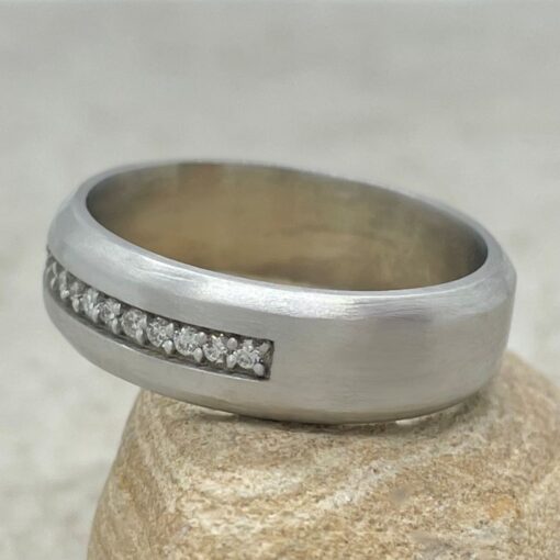 Fancy Matte Finish Beveled Edge Man's Band White Gold Platinum LS6651