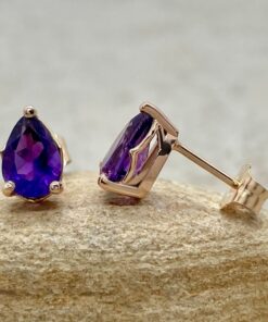 Genuine Amethyst Pear Cut Earrings Filigree Baskets Rose Gold LS6653