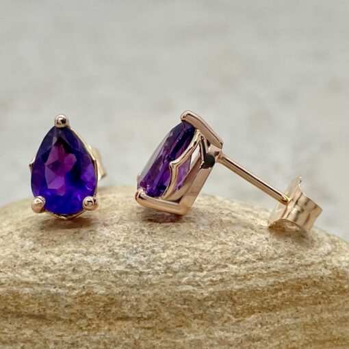 Genuine Amethyst Pear Cut Earrings Filigree Baskets Rose Gold LS6653