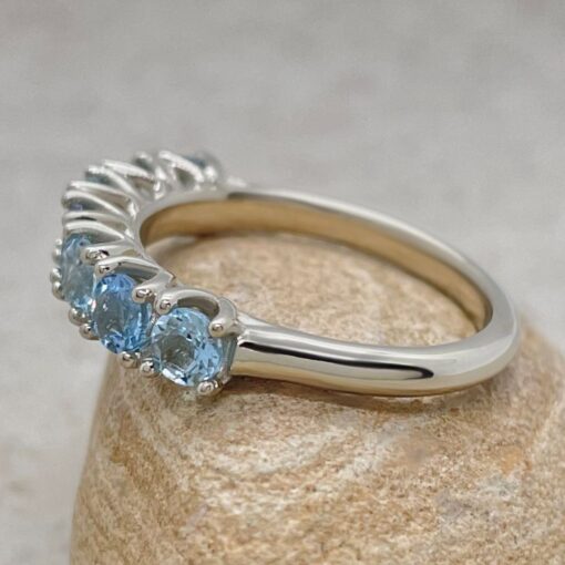 Genuine Aquamarine Seven Stone Wedding Band White Gold Platinum LS6670