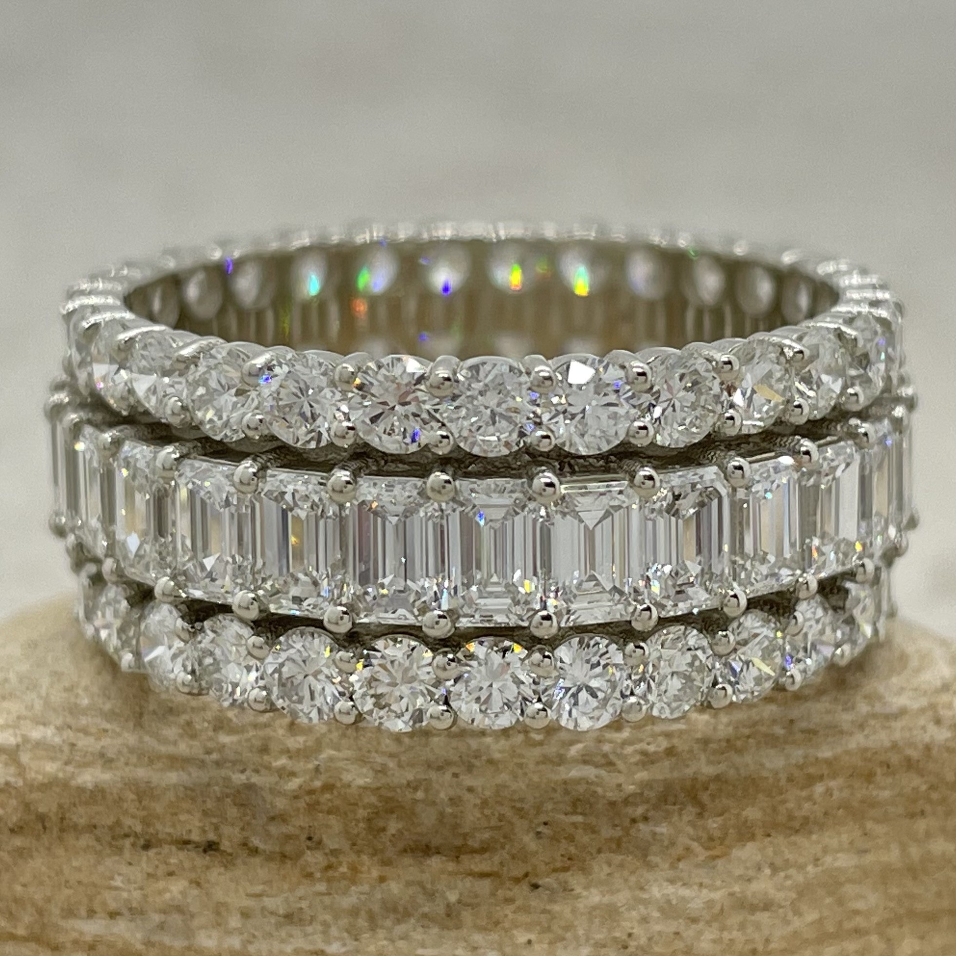 Custom Emerald Cut and Round Cut Eternity Man's Wedding Ring - Image 2