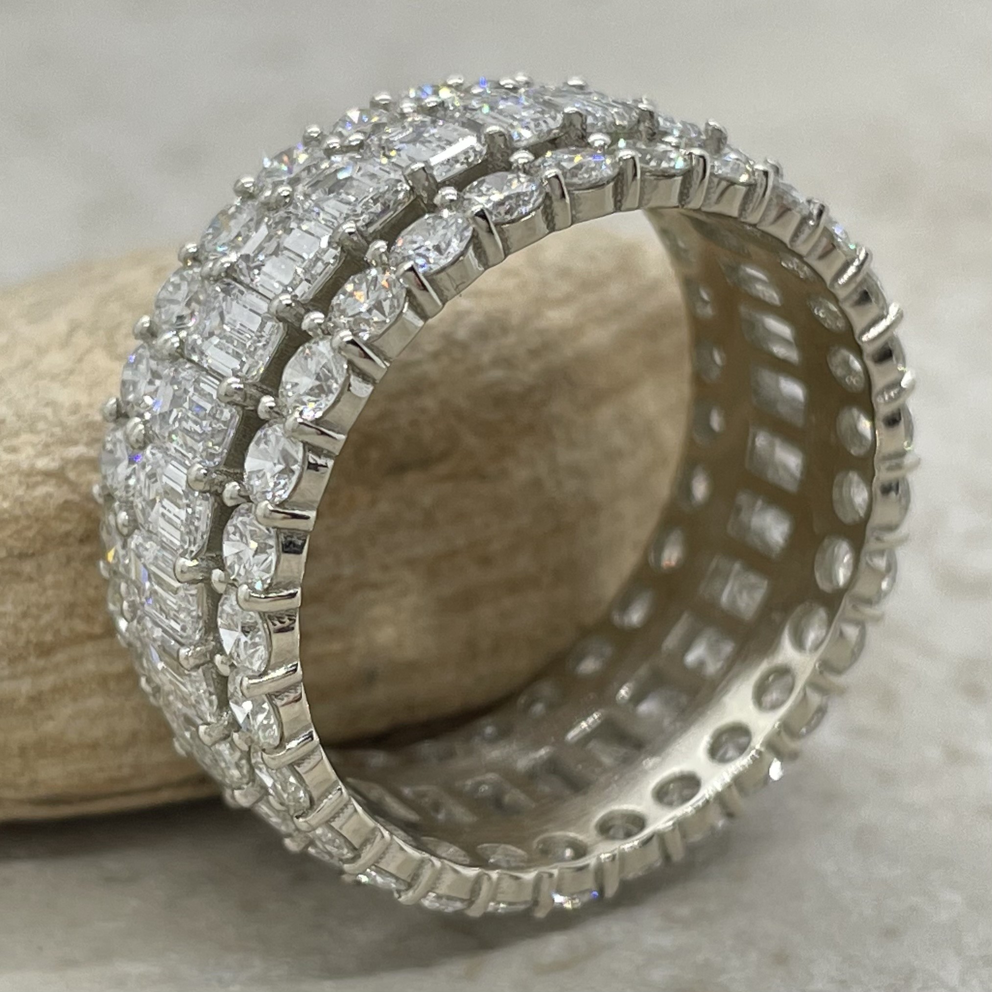 Custom Emerald Cut and Round Cut Eternity Man's Wedding Ring - Image 3