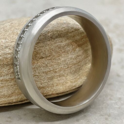 Matte Finish Round Cut Diamond Man's Band White Gold Platinum LS6651