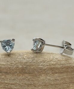 Minimalistic Cute Aquamarine Stud Earrings White Gold Platinum LS6673