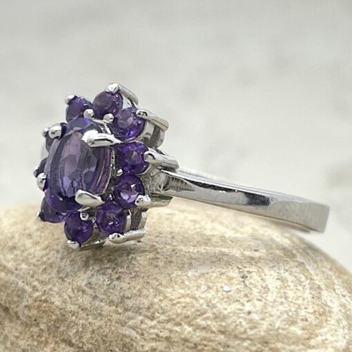 Oval Amethyst Birthstone Ring with Single Halo 18k White Gold LS6656