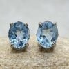 Oval Aquamarine Birthstone Earrings Solitaire 18k White Gold LS6671