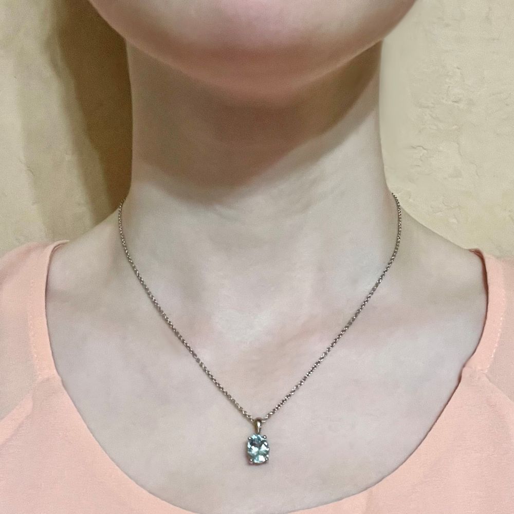 Oval Aquamarine March Birthstone Necklace White Gold Platinum LS6672