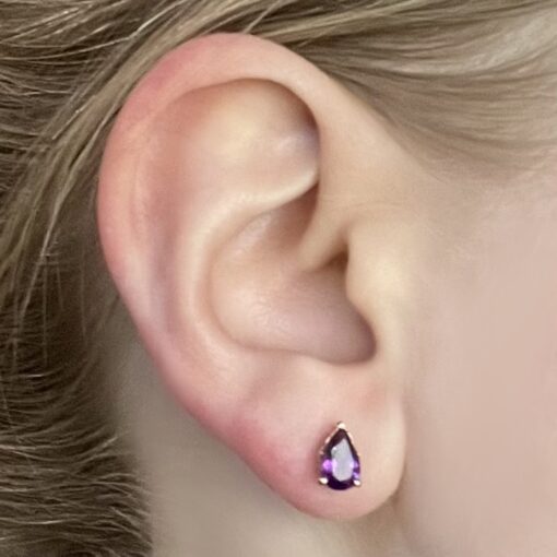 Pear Shape AAA Amethyst Stud Earrings Birthstone Gift Rose Gold LS6653