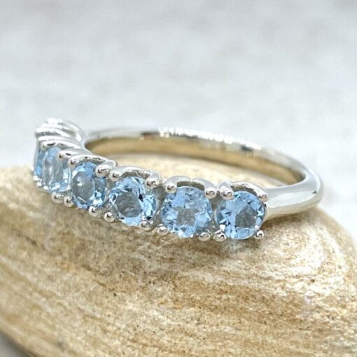 Round Aquamarine Wedding Ring March Birthstone 18k White Gold LS6670